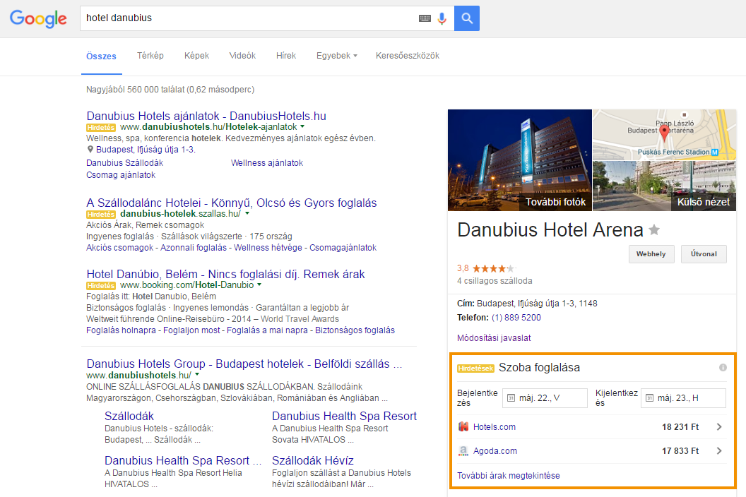 Google Hotel hirdetések